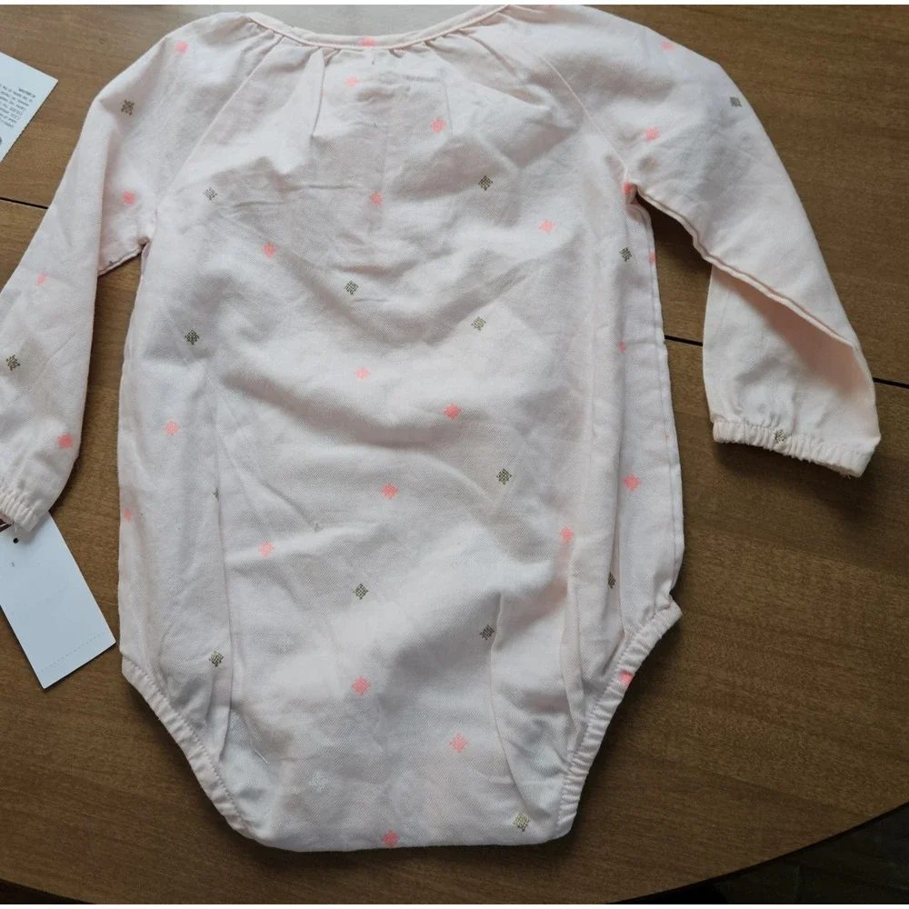 NWT Oshkosh Bodysuit 9-12 Month smocked Baby Girl Clothes New Pink Embroidered